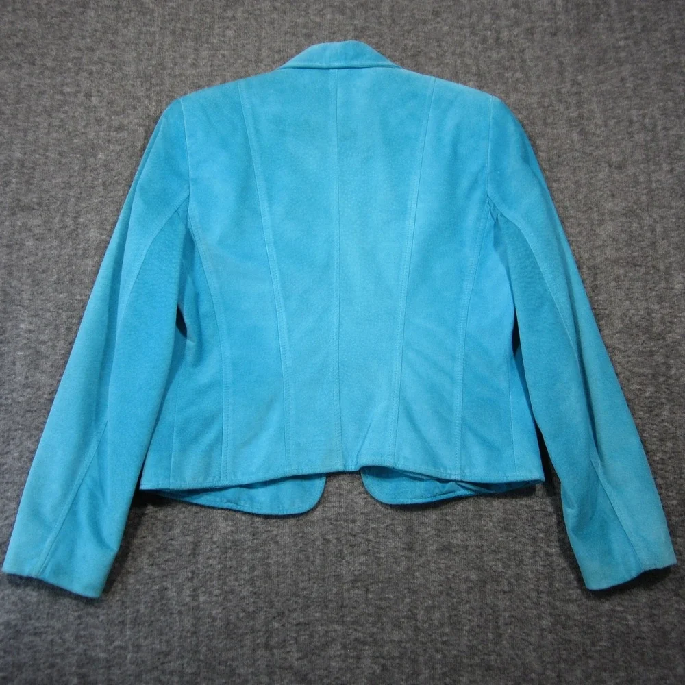 Vtg Burberry Suede Blazer Jacket Women 4‎ Teal Button Up Lined Luxury 80s 90s - Picture 3 of 12